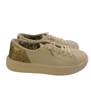 Hey Dude Cody Sneakers Women’s W6 Ivory Gold Tone Star Studs Low Top Platform